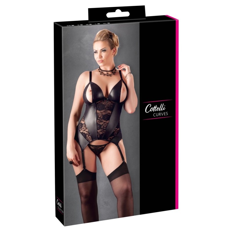 Cottelli CURVES - Seksowna Koszulka Z Rozcięciem Na Miseczkach + Stringi XL Cottelli CURVES - Seksowna Koszulka Z Rozcięciem Na Miseczkach + Stringi XL