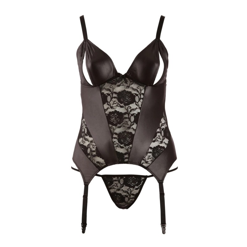 Cottelli CURVES - Seksowna Koszulka Z Rozcięciem Na Miseczkach + Stringi XL Cottelli CURVES - Seksowna Koszulka Z Rozcięciem Na Miseczkach + Stringi XL