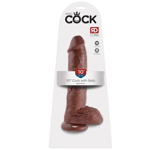 King Cock - Realistyczne Dildo Z Żołędziem Jądrami I Żyłkami 25 CM Brązowy Kolor Skóry