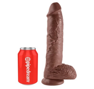 King Cock - Realistyczne Dildo Z Żołędziem Jądrami I Żyłkami 25 CM Brązowy Kolor Skóry