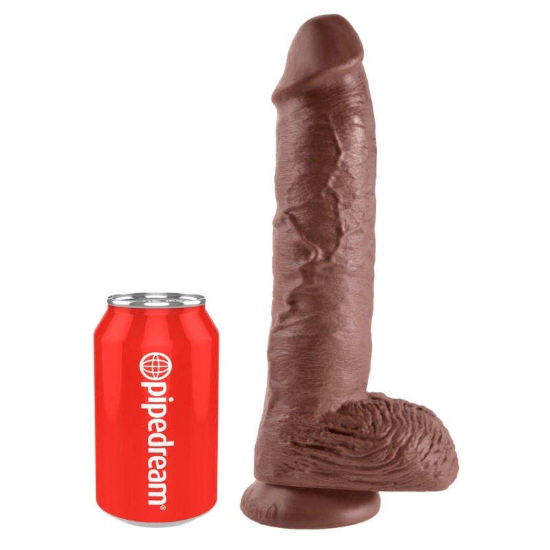 King Cock - Realistyczne Dildo Z Żołędziem Jądrami I Żyłkami 25 CM Brązowy Kolor Skóry