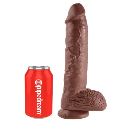 King Cock - Realistyczne Dildo Z Żołędziem Jądrami I Żyłkami 25 CM Brązowy Kolor Skóry