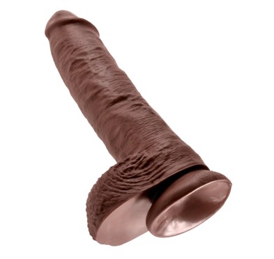 King Cock - Realistyczne Dildo Z Żołędziem Jądrami I Żyłkami 25 CM Brązowy Kolor Skóry