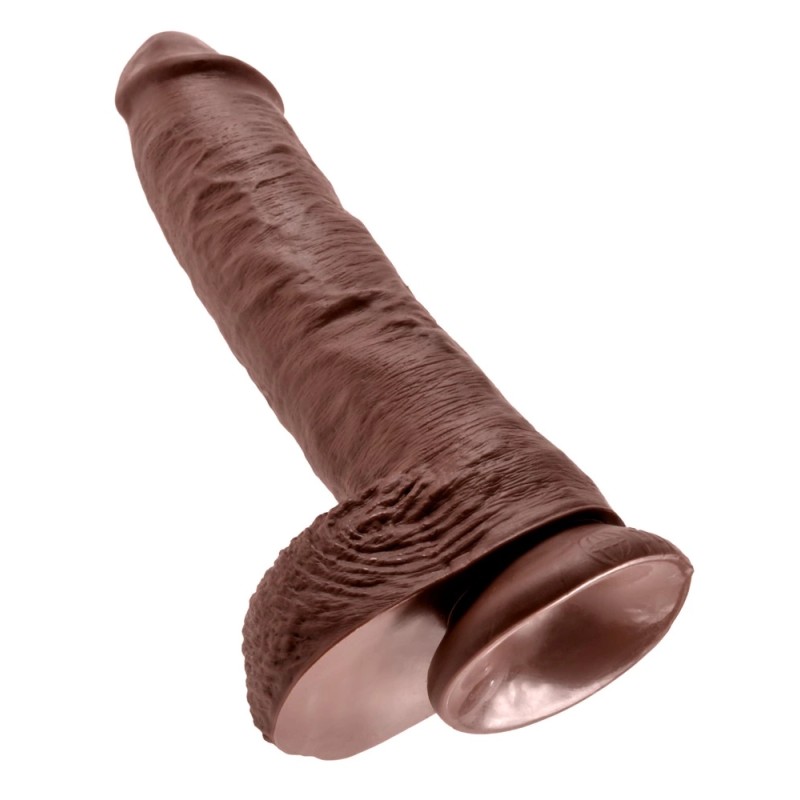 King Cock - Realistyczne Dildo Z Żołędziem Jądrami I Żyłkami 25 CM Brązowy Kolor Skóry