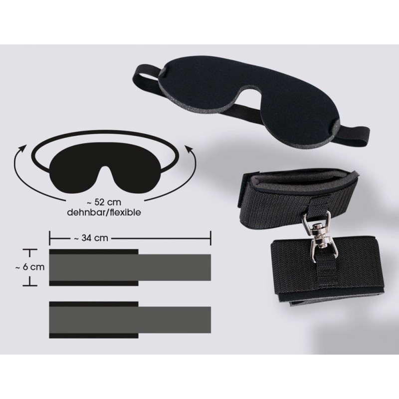 Bad Kitty - Zestaw BDSM Mankiety I Opaska Na Oczy Czarne Bad Kitty - Zestaw BDSM Mankiety I Opaska Na Oczy Czarne