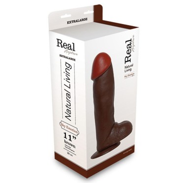 Ciemne brązowe dildo gruby penis z jądrami 31cm