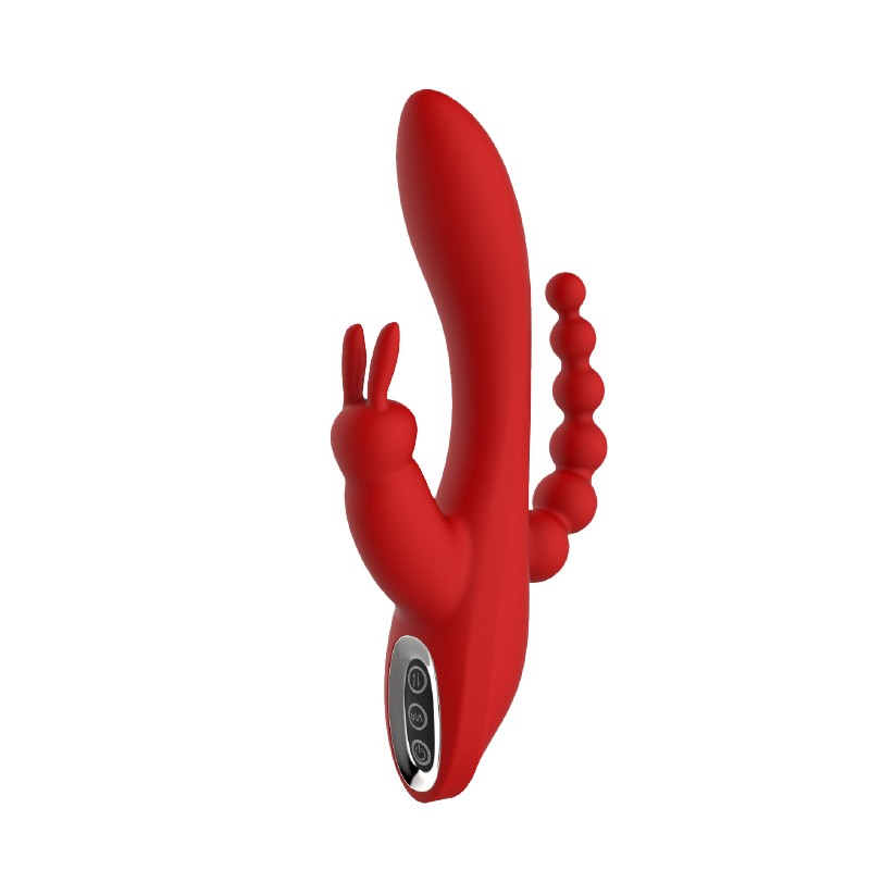 Wibrator króliczek waginalny analny potrójny 21cm Wibrator króliczek waginalny analny potrójny 21cm