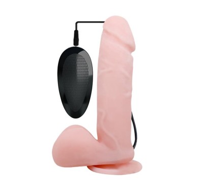 Wibrujący penis realistyczny przyssawka jądra 19cm