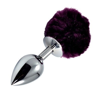 Korek analny z purpurowym puszkiem ze stali 8 cm
