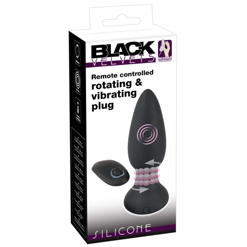 Black Velvets - Rotacyjny Korek Analny Z Pilotem 14 cm Czarny
