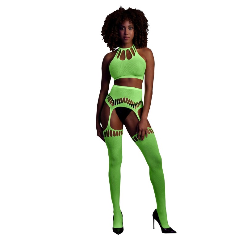 Two Piece with Crop Top and Stockings - Green - XS/XL