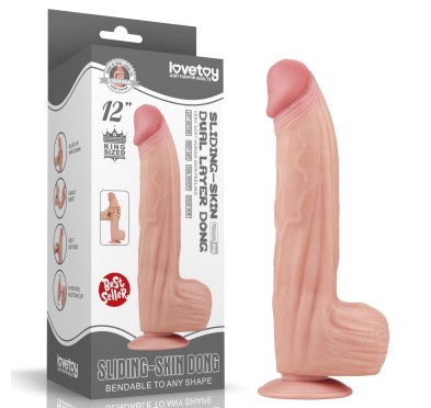 12'' King Sized Sliding Skin Dual Layer Dong