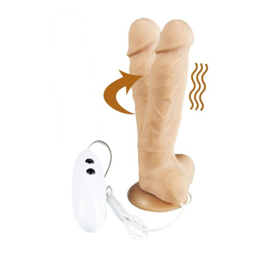 Dildo z wibracją rotacją pilot cielisty 18 cm