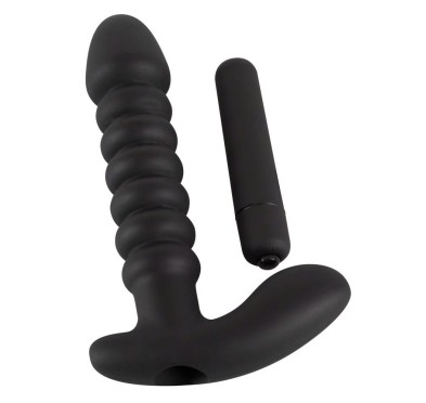 Dildo korek analny czarny prążkowany 17 cm Dildo korek analny czarny prążkowany 17 cm