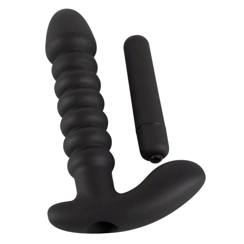 Dildo korek analny czarny prążkowany 17 cm Dildo korek analny czarny prążkowany 17 cm