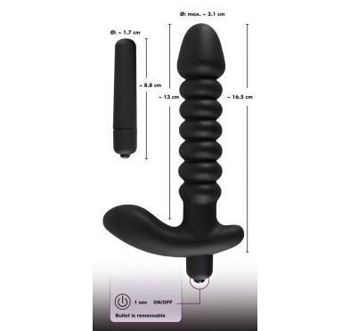 Dildo korek analny czarny prążkowany 17 cm Dildo korek analny czarny prążkowany 17 cm