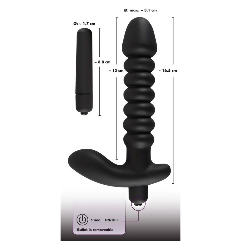 Dildo korek analny czarny prążkowany 17 cm Dildo korek analny czarny prążkowany 17 cm