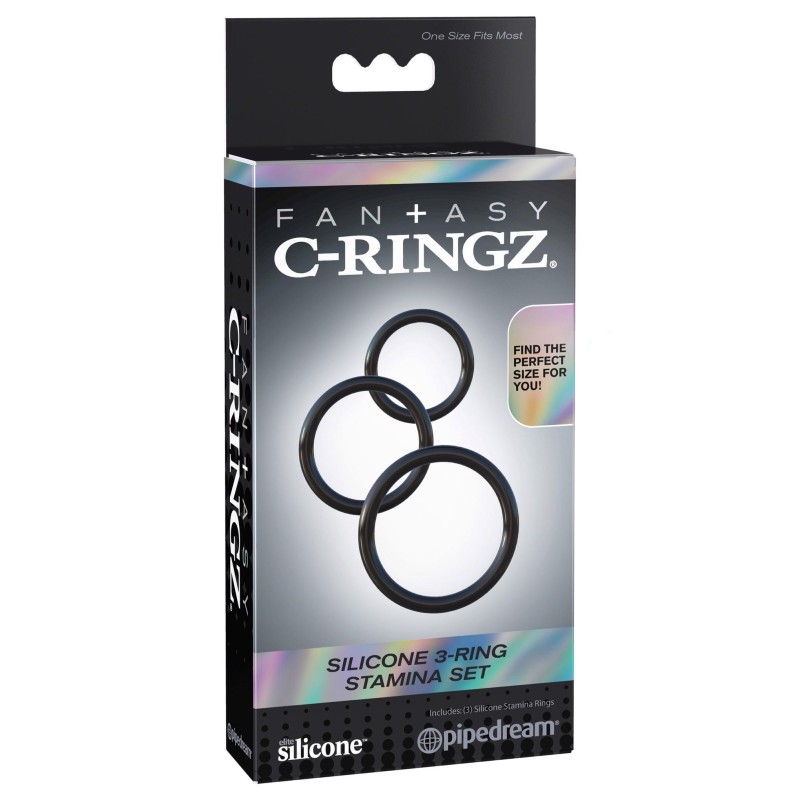 Pierścień-SILICONE 3-RING STAMINA SET BLACK