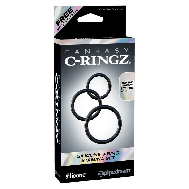 Pierścień-SILICONE 3-RING STAMINA SET BLACK