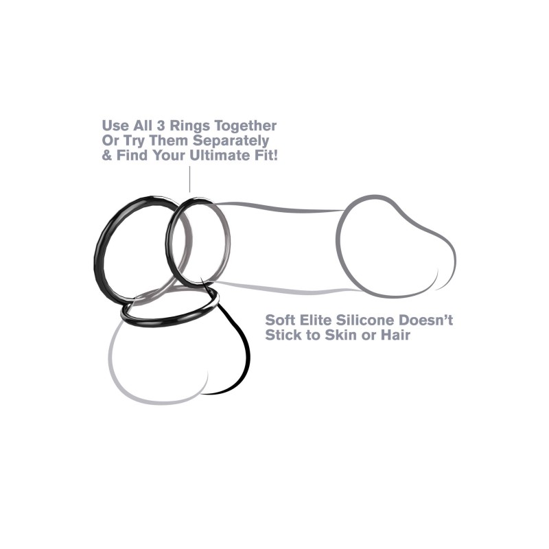 Pierścień-SILICONE 3-RING STAMINA SET BLACK