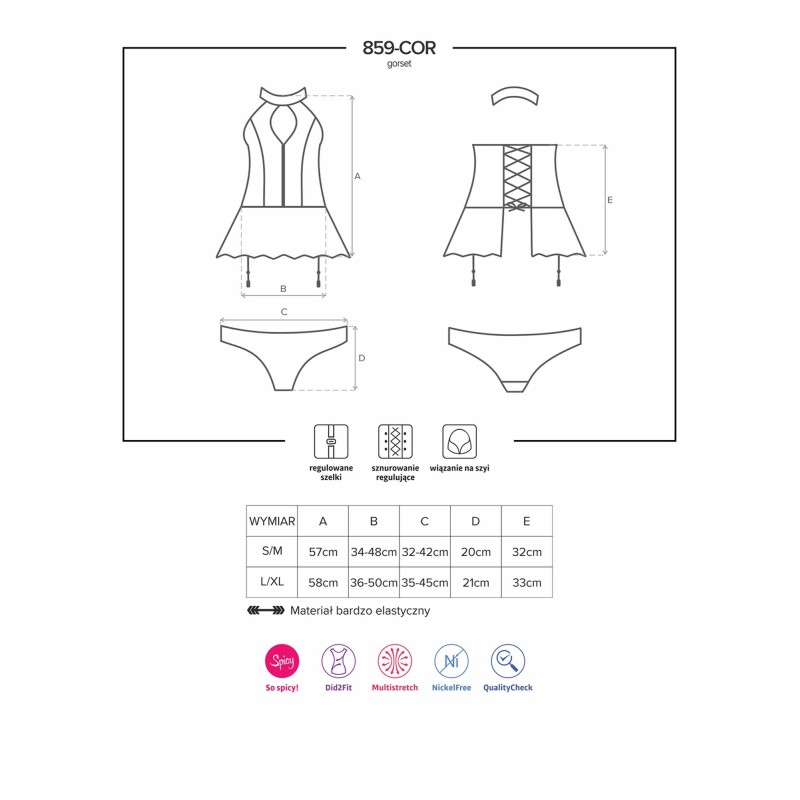 Gorset ze spódniczką figi komplet obsessive l/xl Gorset ze spódniczką figi komplet obsessive l/xl