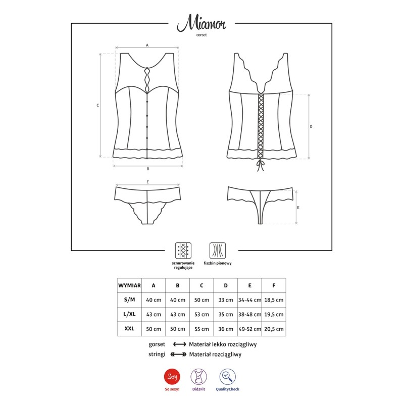 Koronkowy gorset stringi komplet obsessive s/m