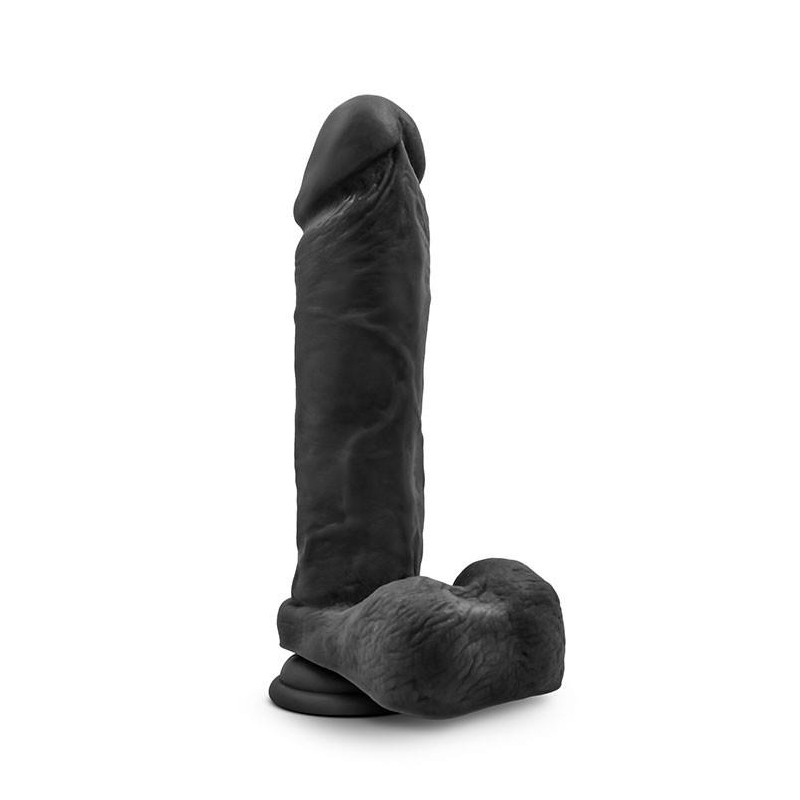 Silikonowe gładkie czarne dildo z przyssawką 23 cm