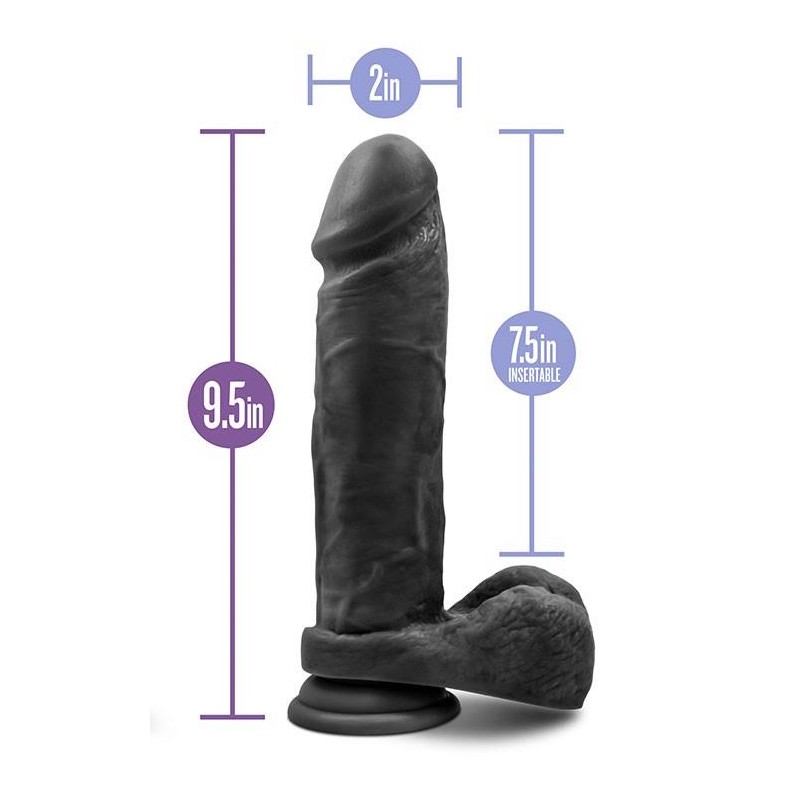 Silikonowe gładkie czarne dildo z przyssawką 23 cm