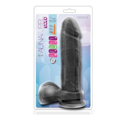 Silikonowe gładkie czarne dildo z przyssawką 23 cm