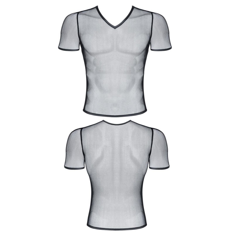 Męski t-shirt z elastycznej siatki w serek xl