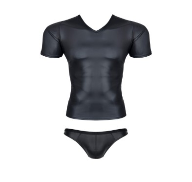 Męski komplet z wetlooka: t-shirt w serek, figi typu brazyliany s
