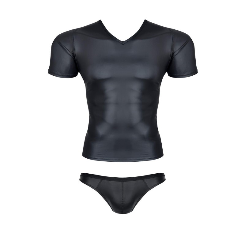 Męski komplet z wetlooka: t-shirt w serek, figi typu brazyliany s