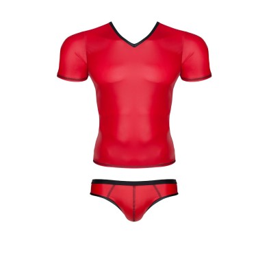 Męski komplet z wetlooka: t-shirt w serek, figi typu brazyliany xl
