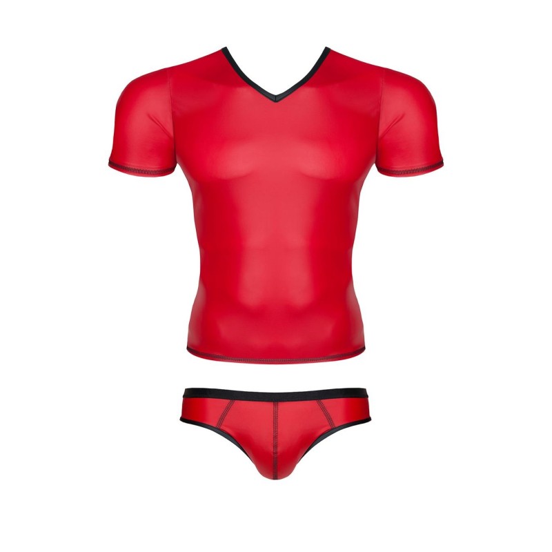 Męski komplet z wetlooka: t-shirt w serek, figi typu brazyliany xl