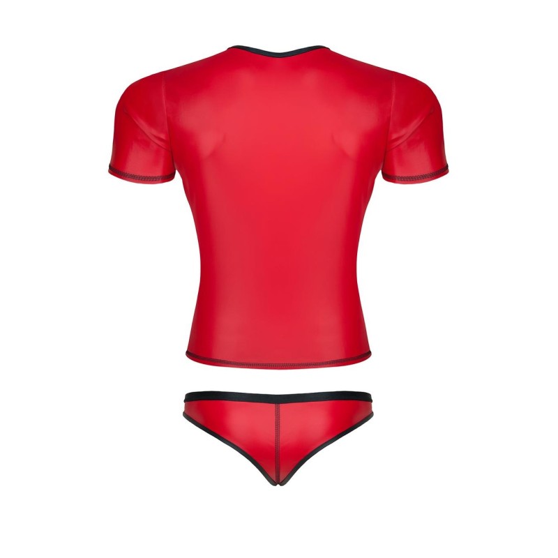 Męski komplet z wetlooka: t-shirt w serek, figi typu brazyliany xl