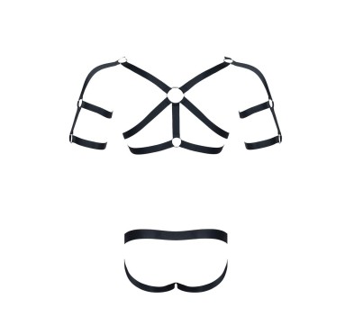 Męski komplet z gumy: t-shirt z ozdobami z tyłu i przodu, figi z otwartym tyłem l/xl