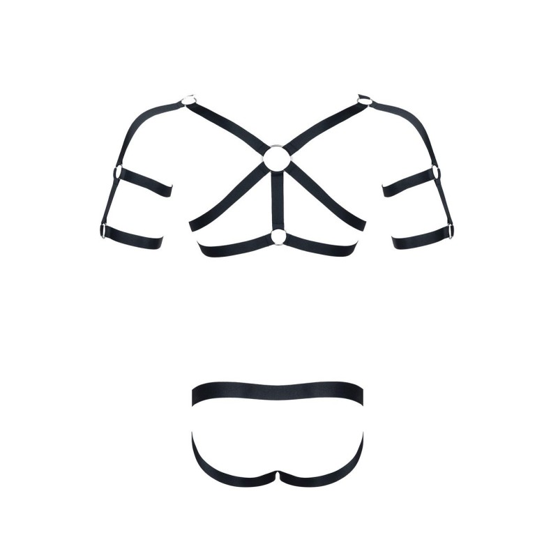 Męski komplet z gumy: t-shirt z ozdobami z tyłu i przodu, figi z otwartym tyłem l/xl