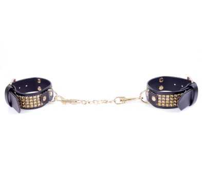 Kajdanki skóra metal sex bdsm złote kryształki Kajdanki skóra metal sex bdsm złote kryształki