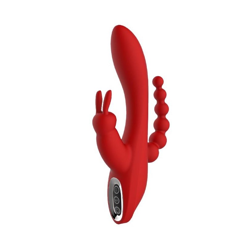 Wibrator króliczek waginalny analny potrójny 21cm Wibrator króliczek waginalny analny potrójny 21cm