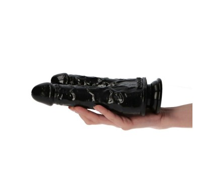 Podwójne czarne dildo żylaste z przyssawką