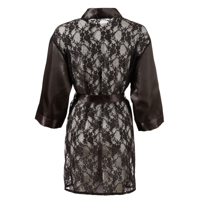 Szlafrok satynowy z koronką seksowne kimono L/XL