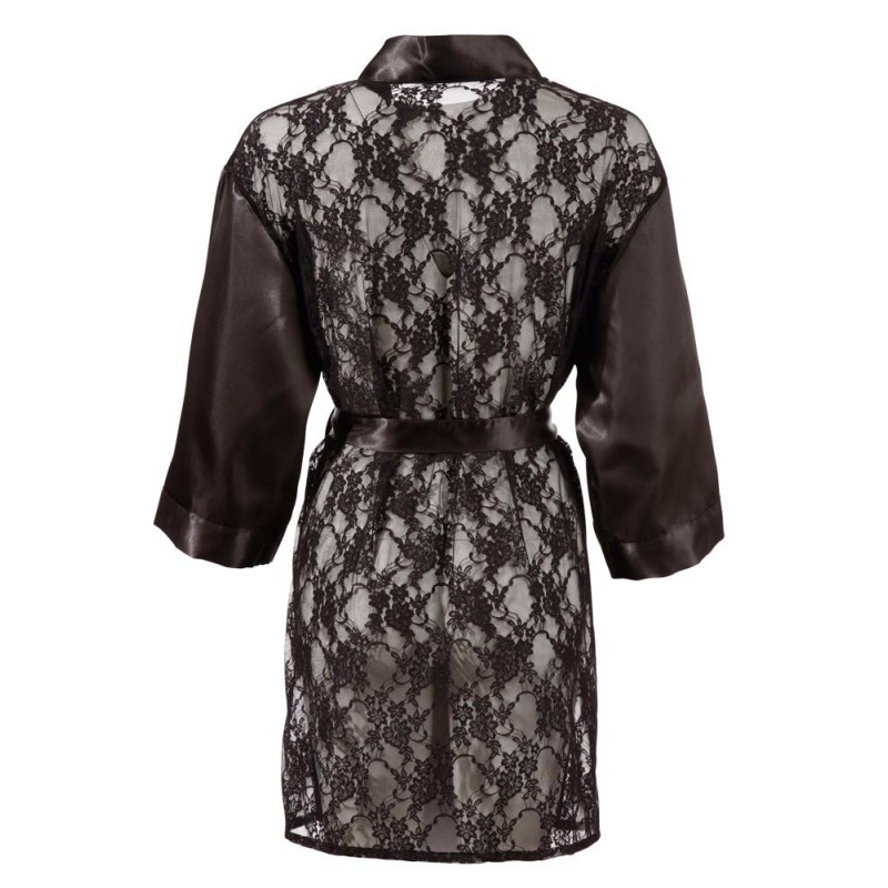 Szlafrok satynowy z koronką seksowne kimono L/XL