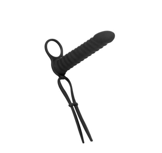 Czarne dildo pierścień do podwójnej penetracji