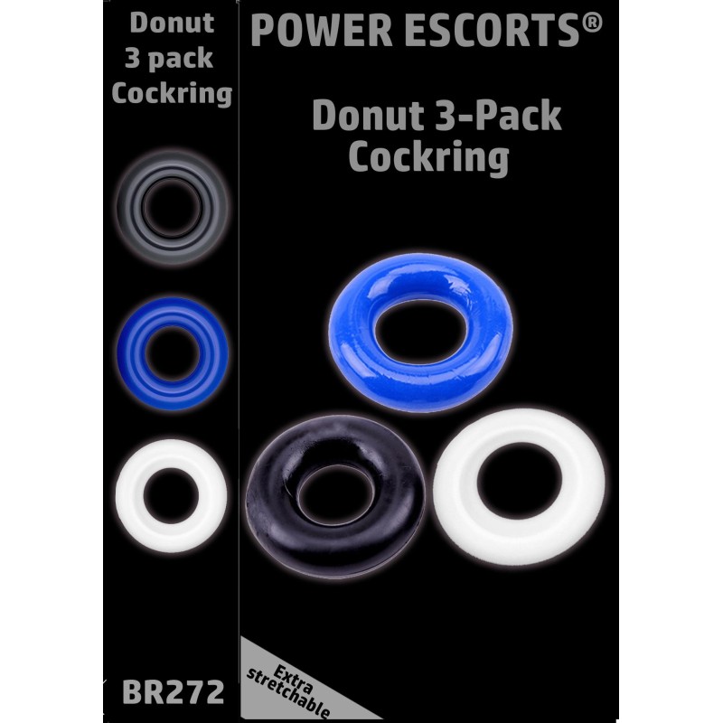 Ring-Donut Cockring 3 Pack-3 colors blue/clear/black