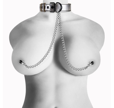 Uprząż obroża z nasutnikami na łańcuszkach bdsm Uprząż obroża z nasutnikami na łańcuszkach bdsm