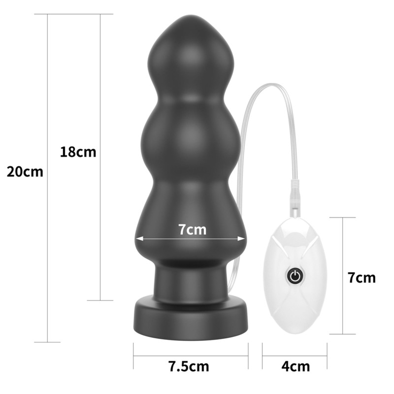 Duży czarny silikonowy korek analny wibracja 20 cm Duży czarny silikonowy korek analny wibracja 20 cm