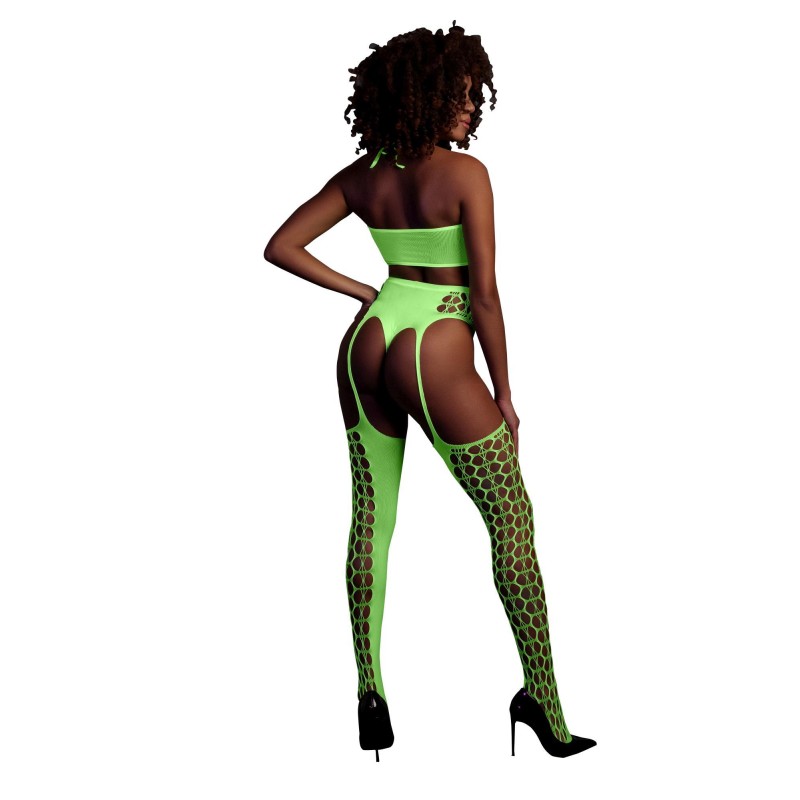 Two Piece with Crop Top and Stockings - Green - XS/XL