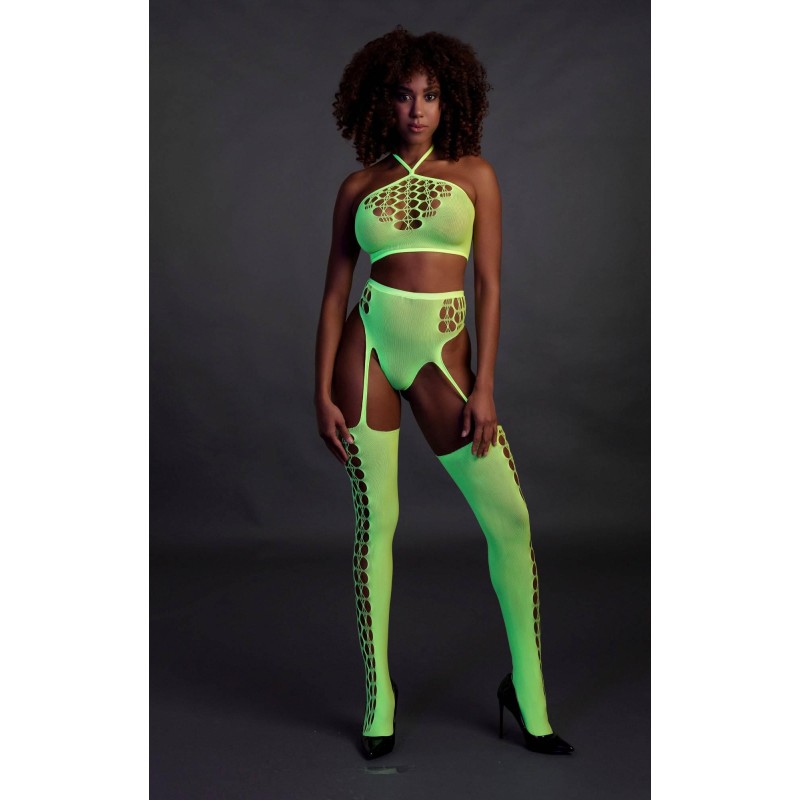 Two Piece with Crop Top and Stockings - Green - XS/XL