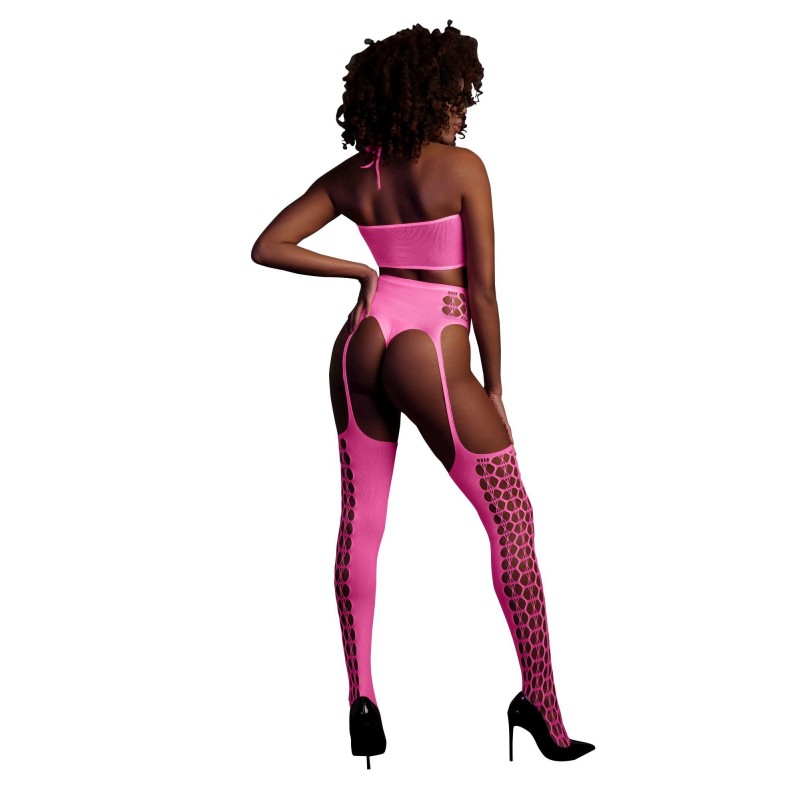 Two Piece with Crop Top and Stockings - Pink - XS/XL