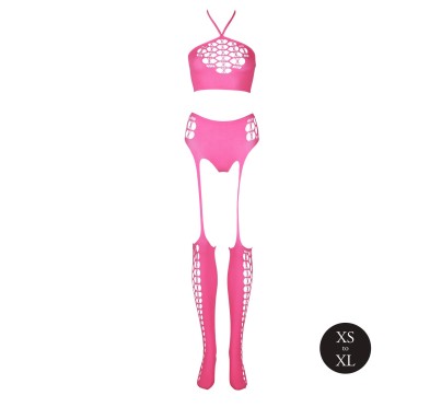 Two Piece with Crop Top and Stockings - Pink - XS/XL